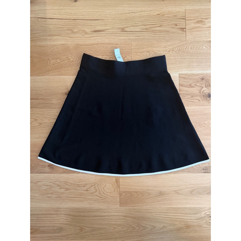 NWT Ann Taylor Sz LG Black Ponte Knit A-Line Skirt‎ with White Trim